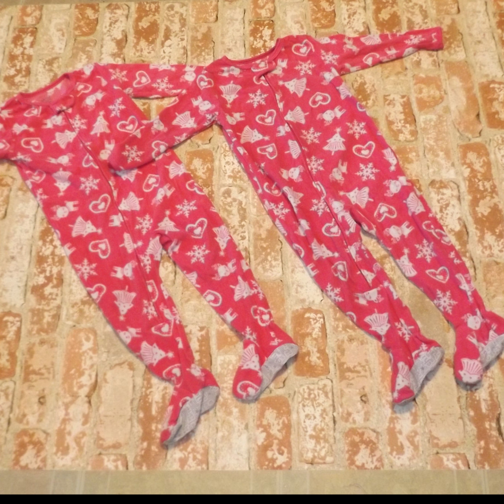 Carter's Pink White Festive Footie Pajamas x 2
